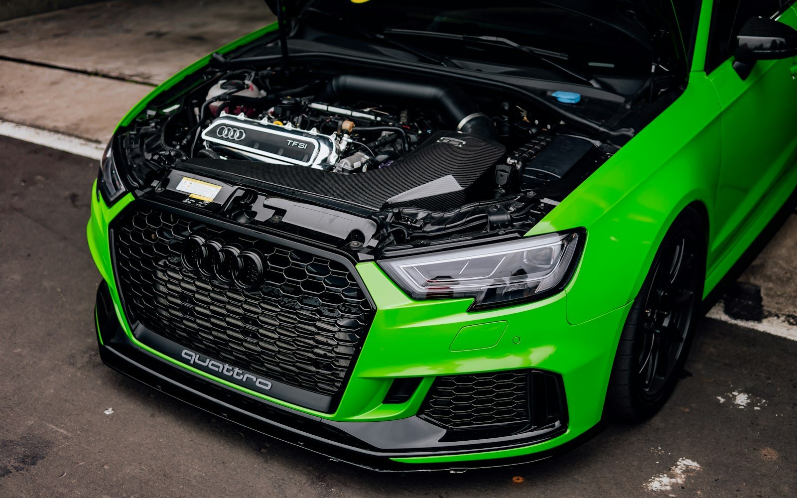 Tuned Audi RS3 8V with the bonnet open